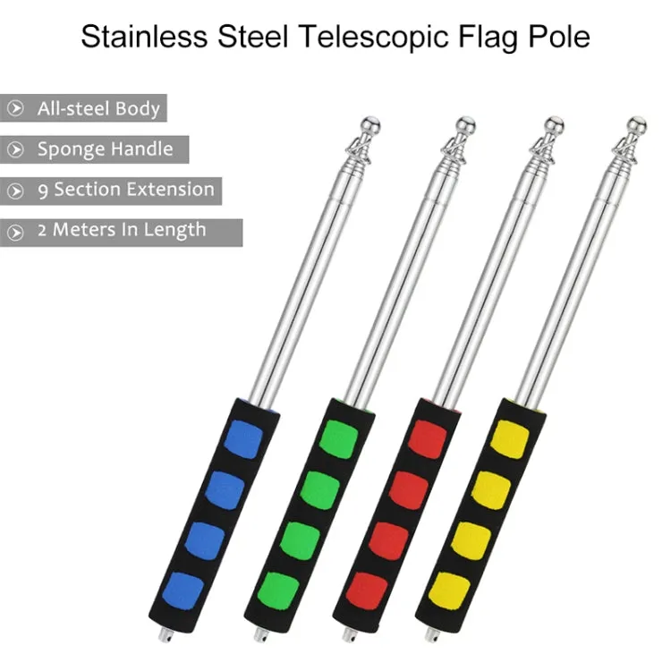 1.4M 7 Knots Telescopic Stainless Steel Rubber Sleeve Teaching Stick Guide Signal Flag, Random Color Delivery