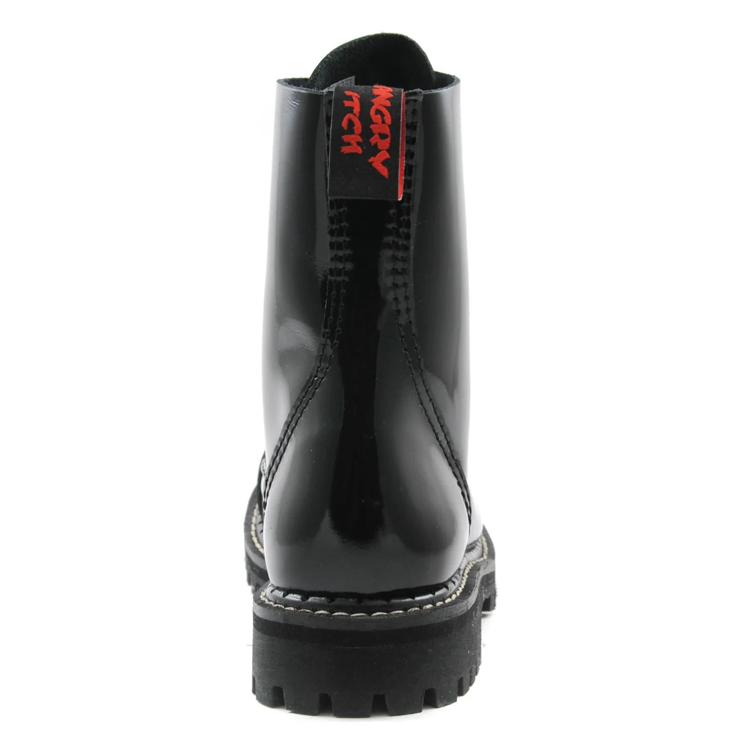 Angry Itch 8 Eyelet Boots with Steel Toe Cap Black Leather