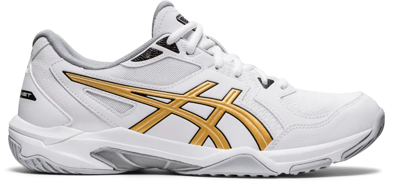 Asics Gel-Rocket 10 Men's Court Shoes, White / Pure Gold