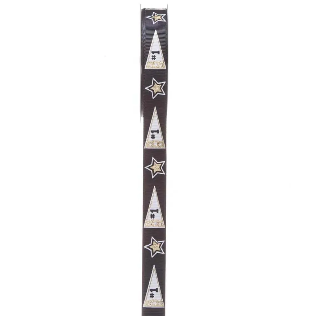 Black & Gold Sports Star Ribbon .625in x 3yds