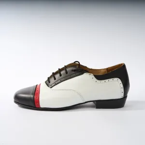 Black and White with Red Leather - Handmade Tango Shoe - Clasico 1079