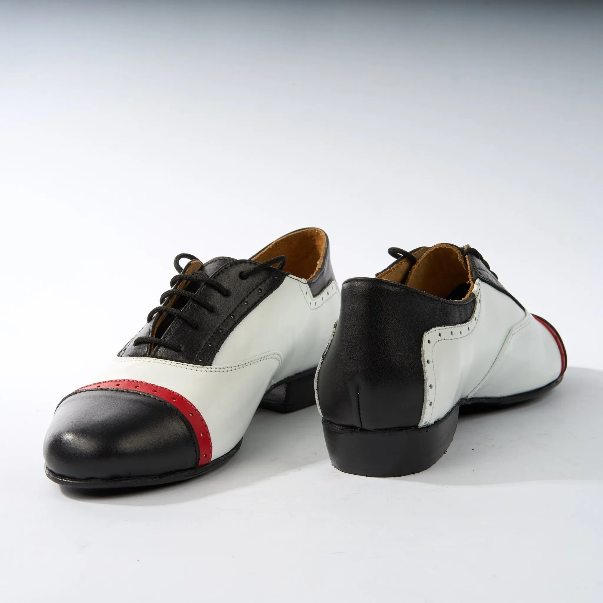 Black and White with Red Leather - Handmade Tango Shoe - Clasico 1079