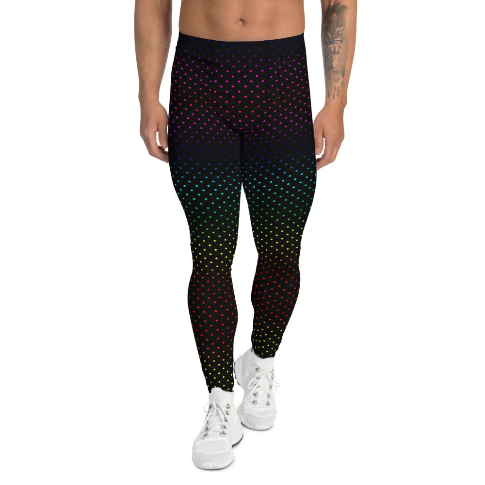 Black Polka Dots Men's Leggings, Rainbow Gay Pride Designer Meggings-Made in USA/EU