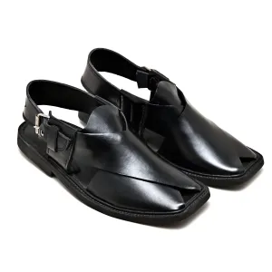 Black Round Charsadda Chappal - 702