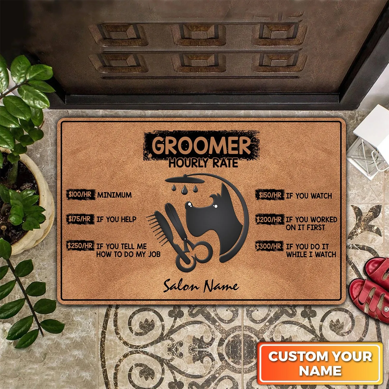 Brown Groomer Hourly Rate For Salon Pet Personalized Name Doomat