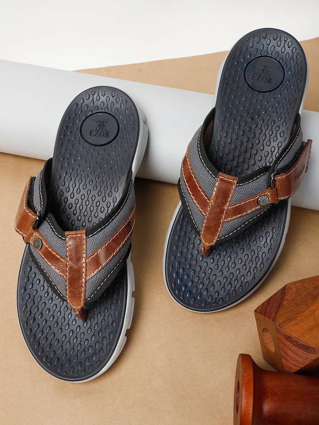 brown Leather flipflops for men