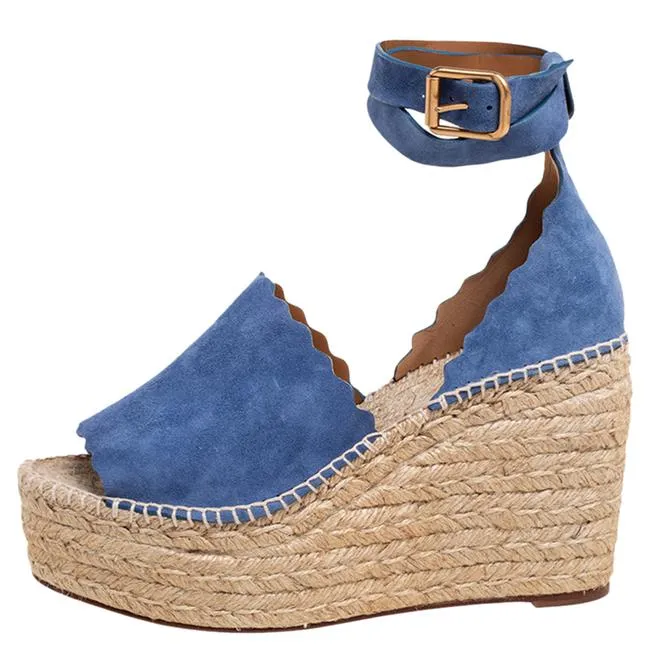 CHLOE - LAUREN ESPADRILLE SUEDE WEDGE SANDALS **FREE SHIPPING**