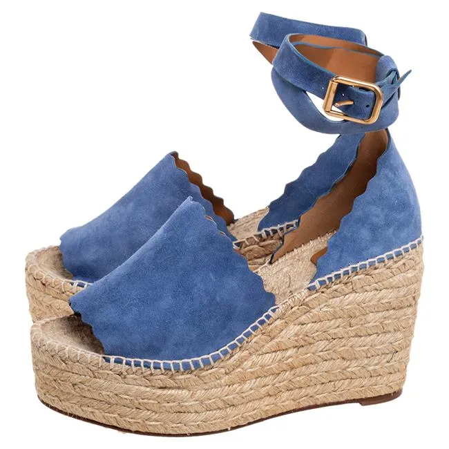 CHLOE - LAUREN ESPADRILLE SUEDE WEDGE SANDALS **FREE SHIPPING**