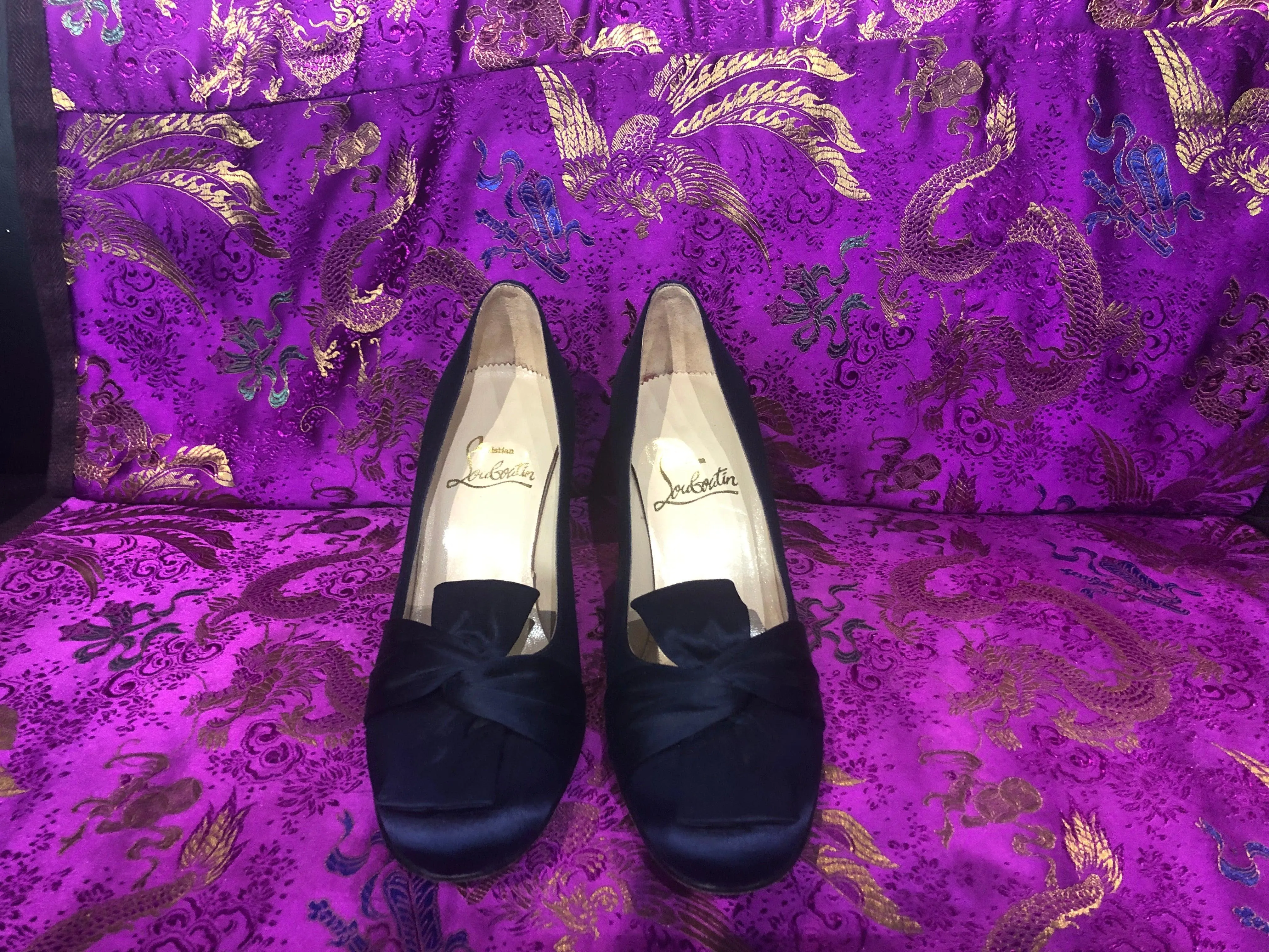 Christian Louboutin navy satin shoes size 36.5