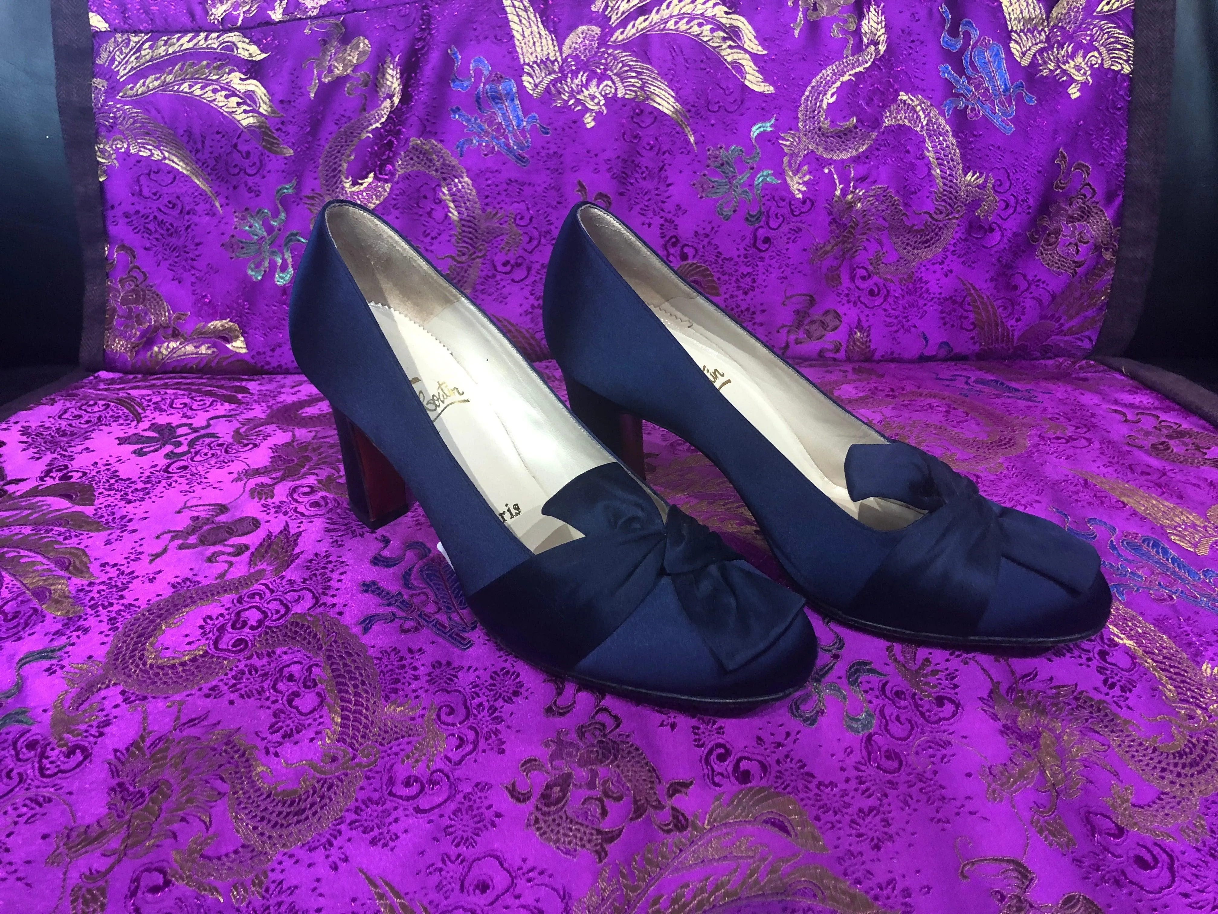 Christian Louboutin navy satin shoes size 36.5