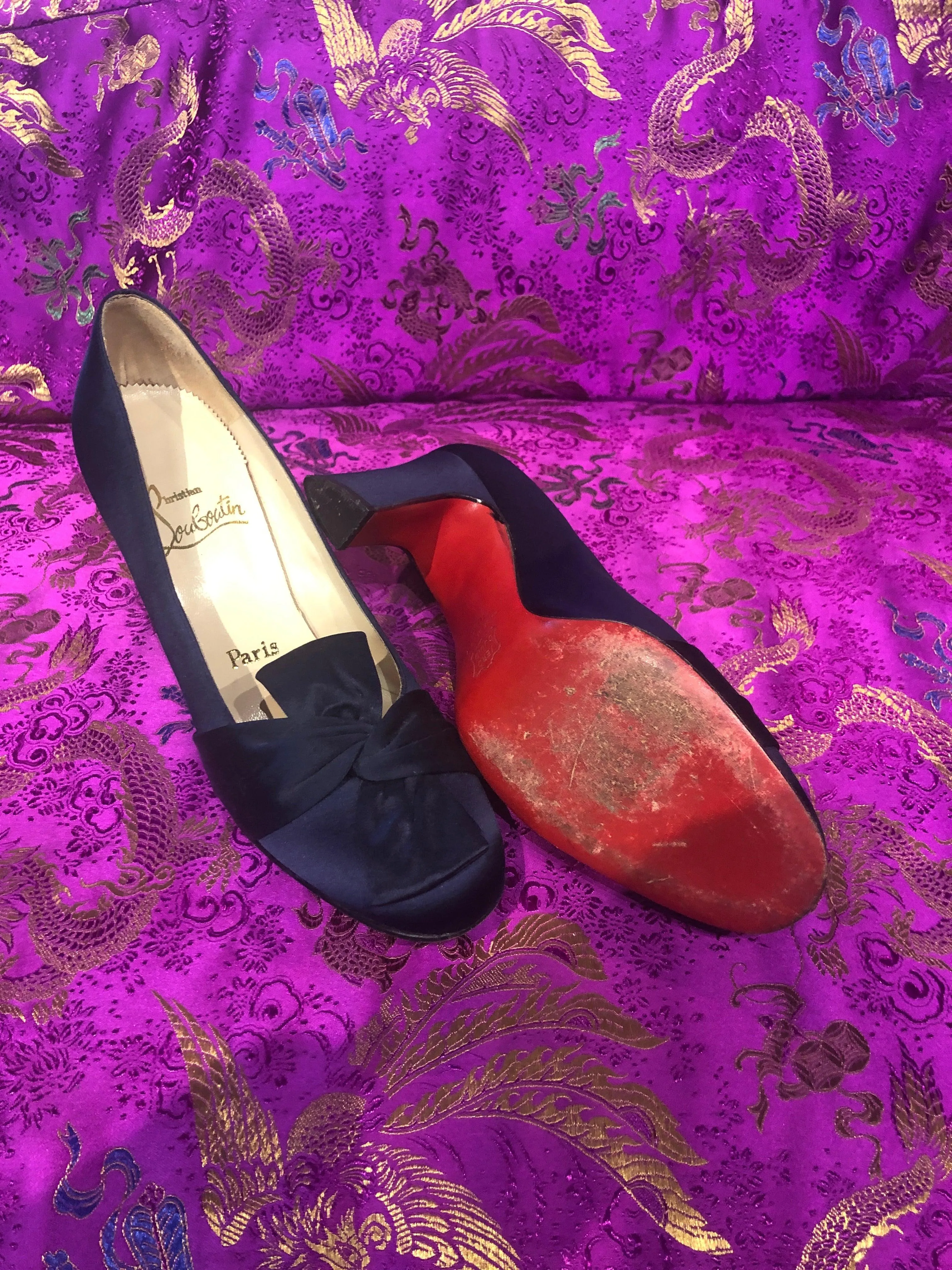 Christian Louboutin navy satin shoes size 36.5