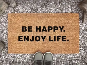 Coolspod- Outdoor Mat- Be Happy. Enjoy Life. Quote, Welcome Mat, Funny Doormat Quote, Coir Doormat