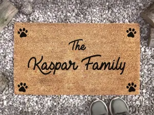 Coolspod- Outdoor Mat- Personalised Family Name Paw Doormat, Dog Footprint Mat, Animal Lover Gift, Custom Coir Door Mat