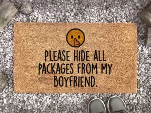 Coolspod- Outdoor Mat- Please Hide All Packages From My Boyfriend, Funny couples doormat, Customizable