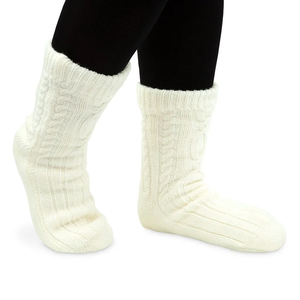 COZY SHERPA LINED CABLE KNIT SLIPPER SOCKS - CALLIGRAPHY  WRAP