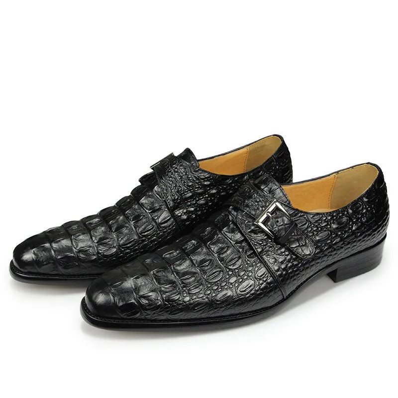 CrocoChic Leather Embossed Monkstrap Dress Shoes