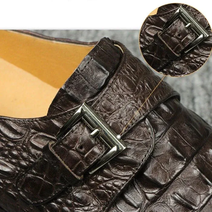 CrocoChic Leather Embossed Monkstrap Dress Shoes