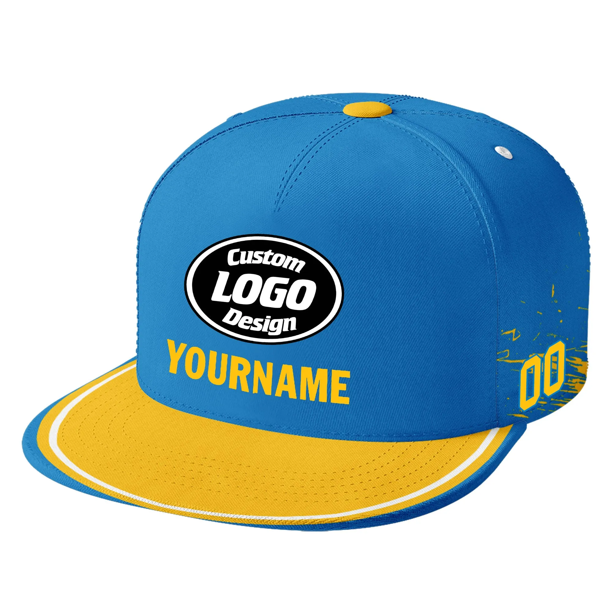 Custom Blue Yellow Los Angeles Hat Sport Design Cap Stitched Adjustable Personalized PR067B-D020261-22