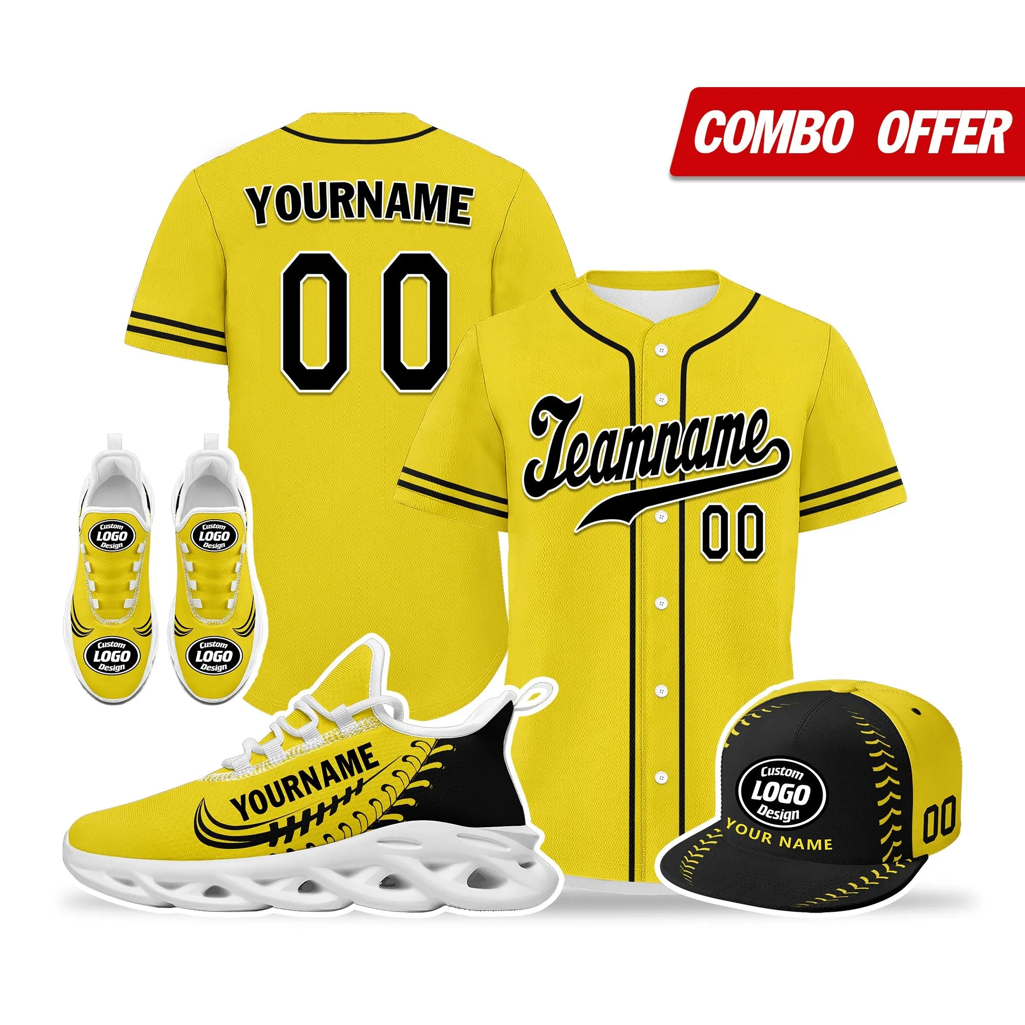 Custom Yellow Jersey MaxSoul Shoes and Hat Combo Offer Personalized ZH-bd0b00e0-b7