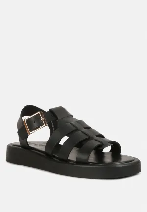 DACOSTA Genuine Leather Gladiator Flatform Sandals in Black