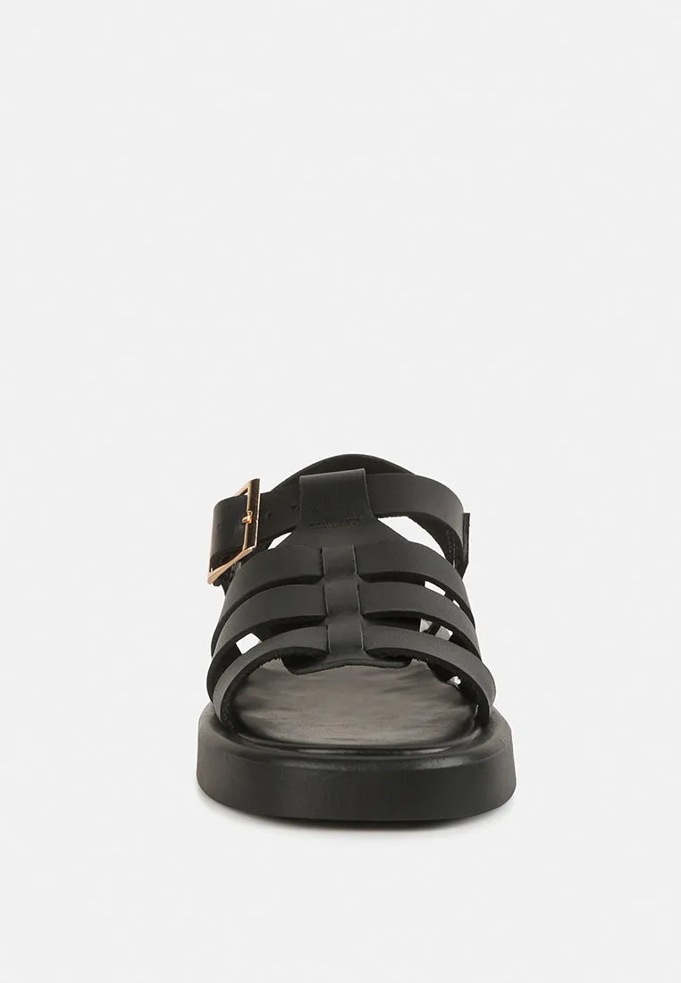 DACOSTA Genuine Leather Gladiator Flatform Sandals in Black