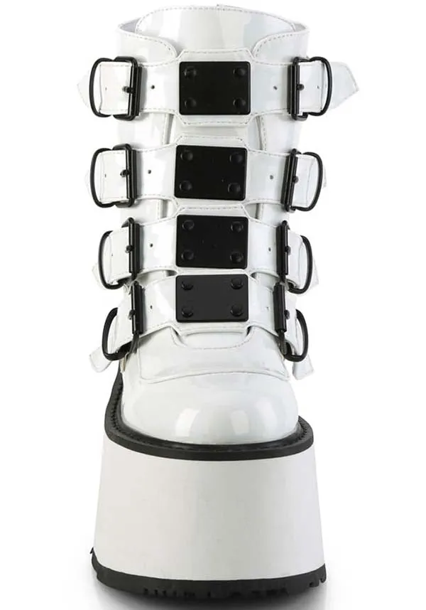 DAMNED-105 [White Holo Patent] | PLATFORM BOOTS [IN STOCK]**