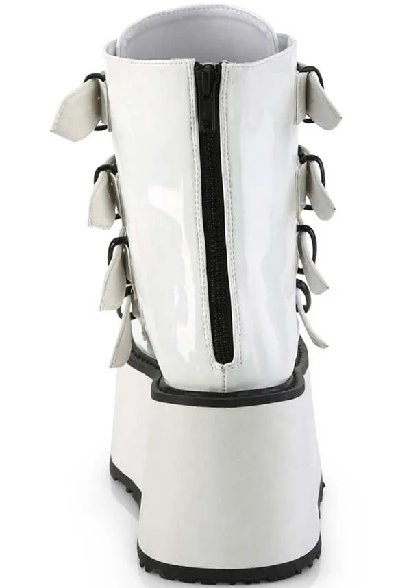 DAMNED-105 [White Holo Patent] | PLATFORM BOOTS [IN STOCK]**