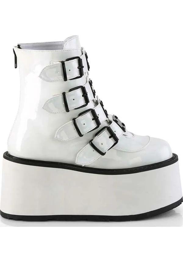 DAMNED-105 [White Holo Patent] | PLATFORM BOOTS [IN STOCK]**