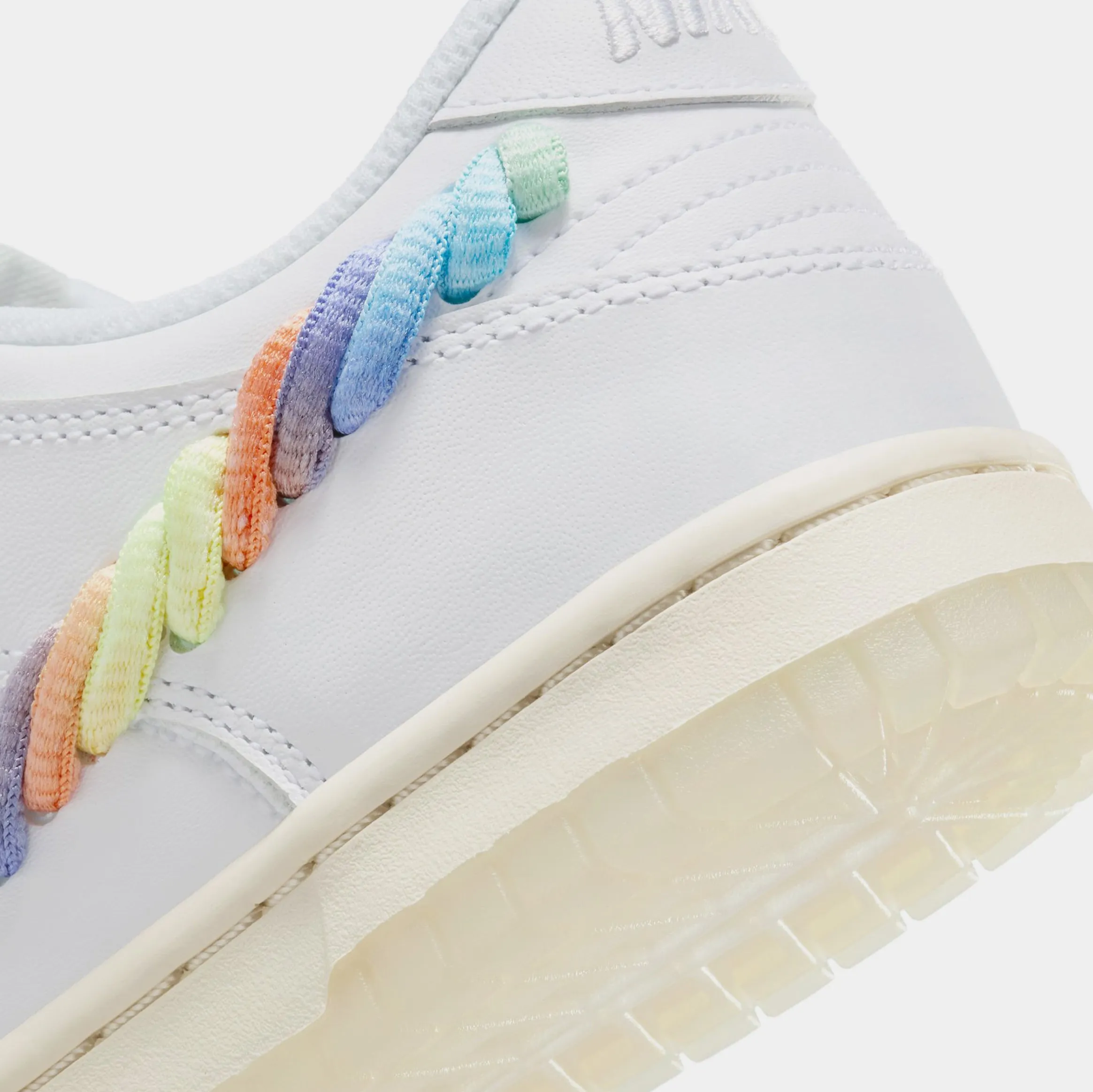 Dunk Low SE Rainbow Swoosh Grade School Lifestyle Shoes (White/Multi Color/Dark Pony/Light Silver)