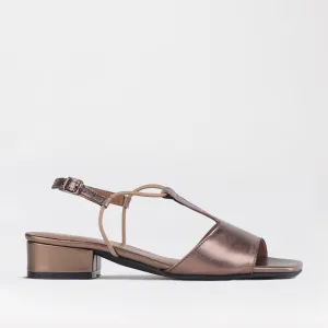 Elasticated Block Heel T-bar Sandal in Lead Metallic- 12668