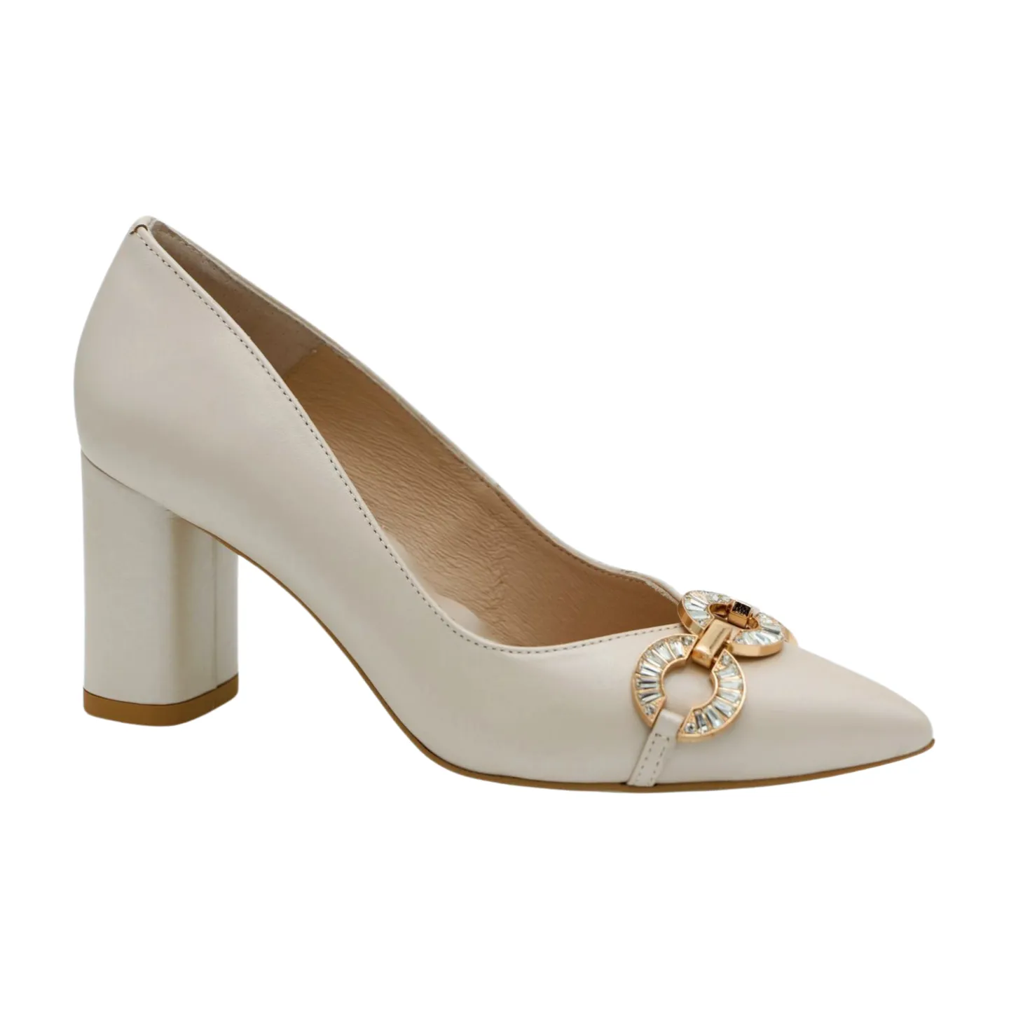 FABUCCI Cream Block Heel Court Shoe