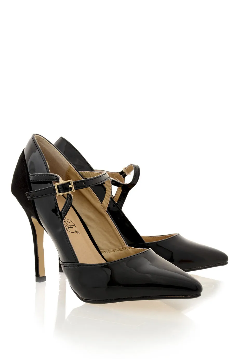 FELICIA Black Ankle Strap Court Shoes