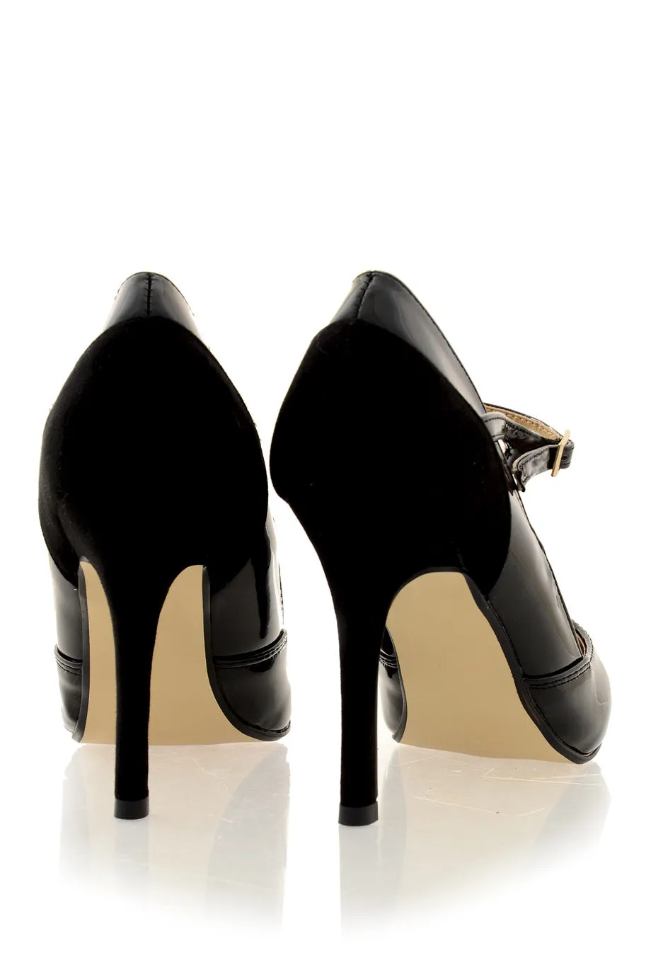 FELICIA Black Ankle Strap Court Shoes