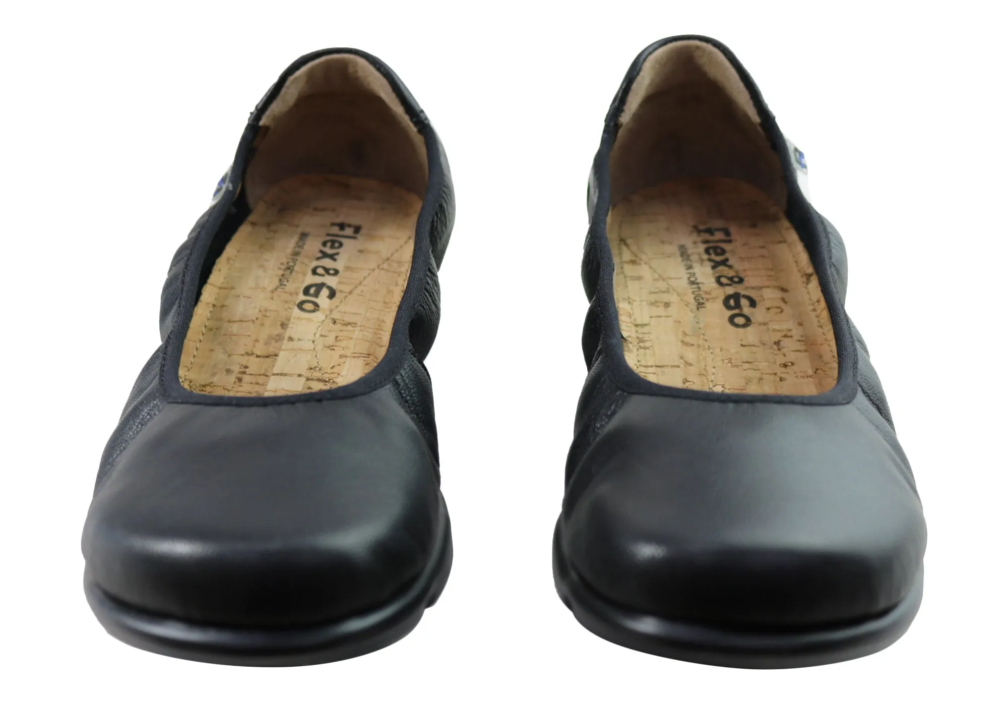 Flex & Go Akiko Womens Leather Ballet Flats Shoes Made In Portugal