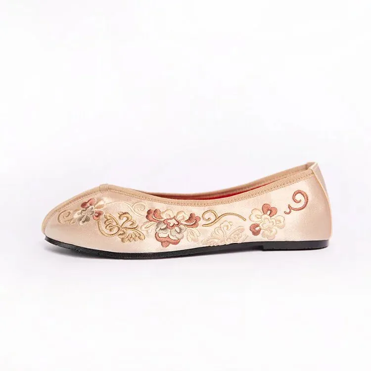 Floral Embroidered Shoes - Gold