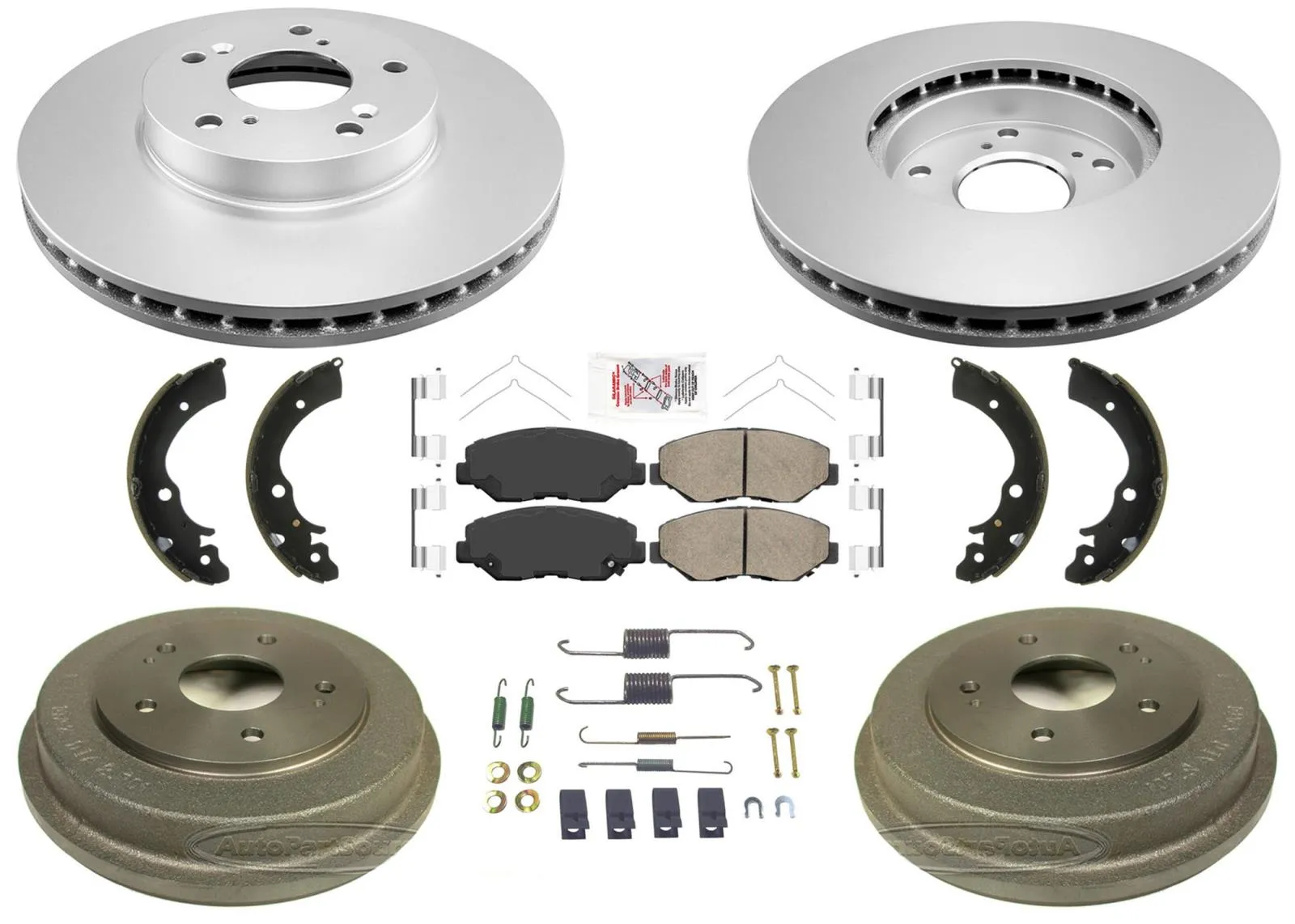 Front Rotors Rear Drums Pads & Rear Shoes Hardware For Honda Accord 03-07 4 Cly