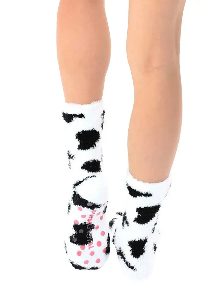 Fuzzy Cow Crew Grip Socks