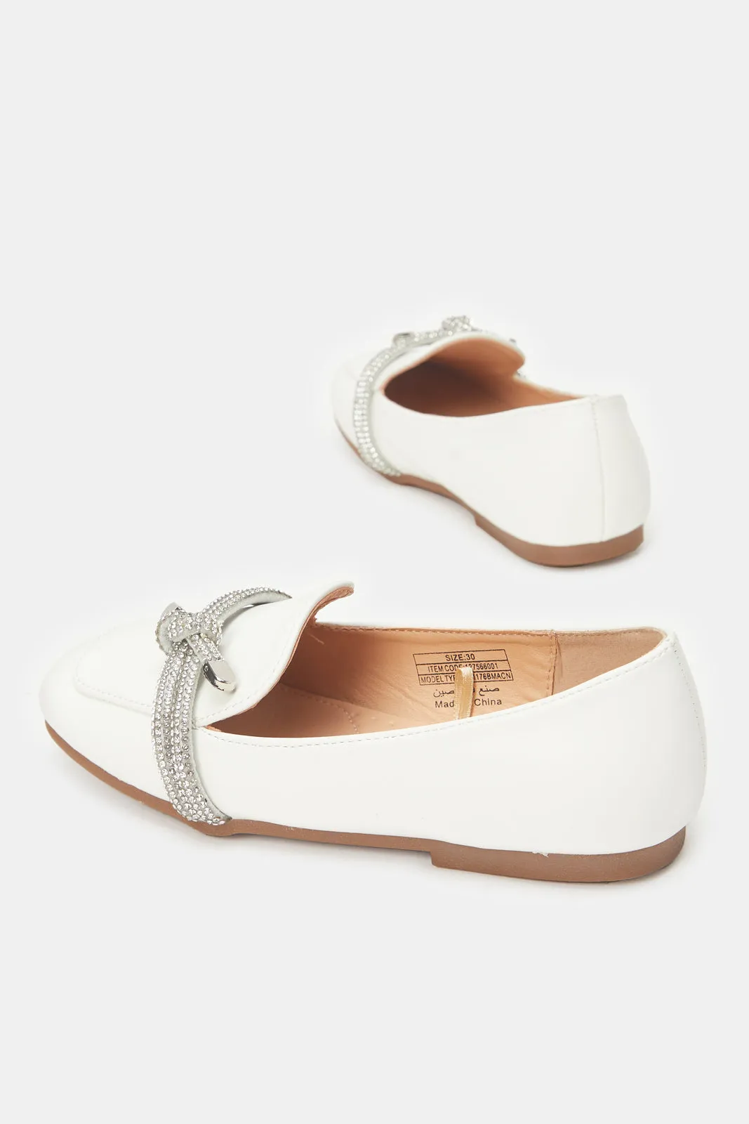 Girls Embellished White Loafer