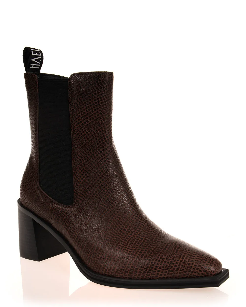 Hael & Jax Harry Choc Lizaro Leather Ankle Boot