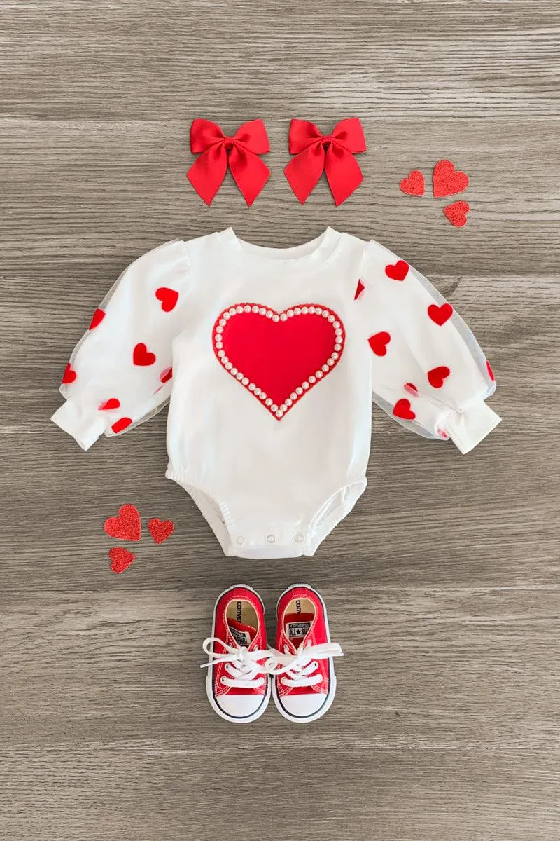 Hearts & Pearls Red Skirt Set or Onesie