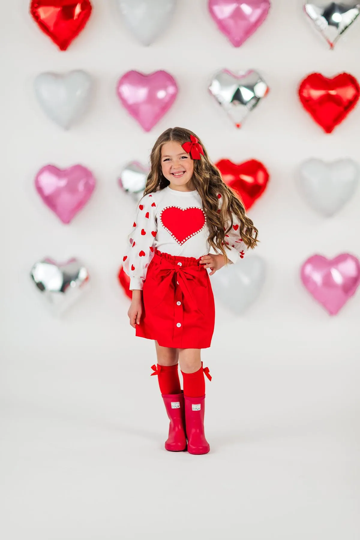 Hearts & Pearls Red Skirt Set or Onesie