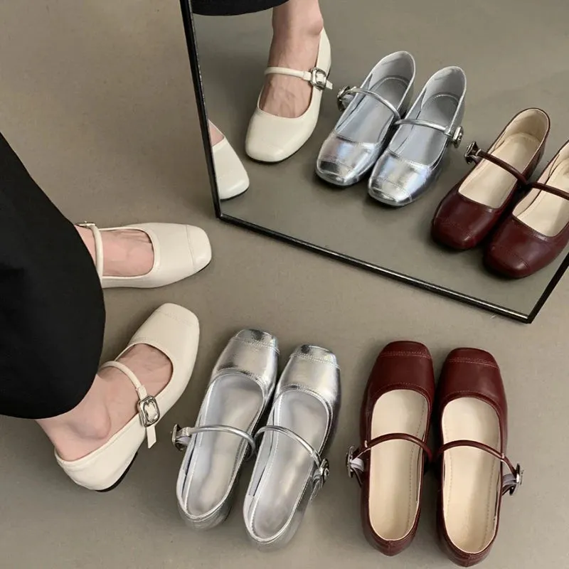 Hnzxzm Rome Style Women Silvery Mary Jane Shoes Fashion Shallow Buckle Ladies Comfort Wedding Party Internal Elevation Footwear