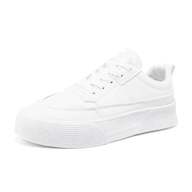 Ilooove Men White Shoes Leather Casual Sneakers Trend Platform Shoes Comfortable Vulcanized Shoes for Men White Tenis Masculinos