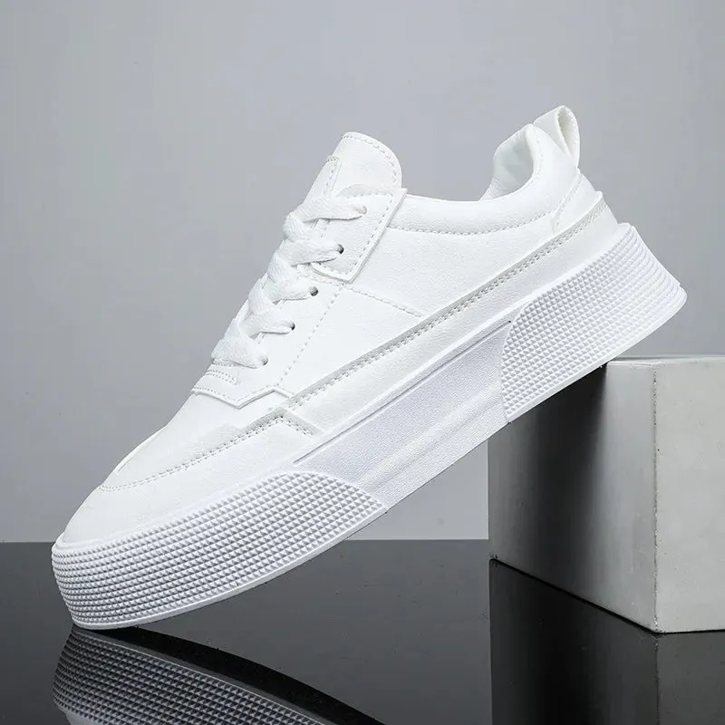 Ilooove Men White Shoes Leather Casual Sneakers Trend Platform Shoes Comfortable Vulcanized Shoes for Men White Tenis Masculinos