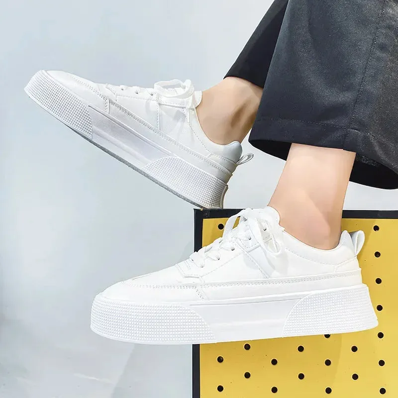 Ilooove Men White Shoes Leather Casual Sneakers Trend Platform Shoes Comfortable Vulcanized Shoes for Men White Tenis Masculinos