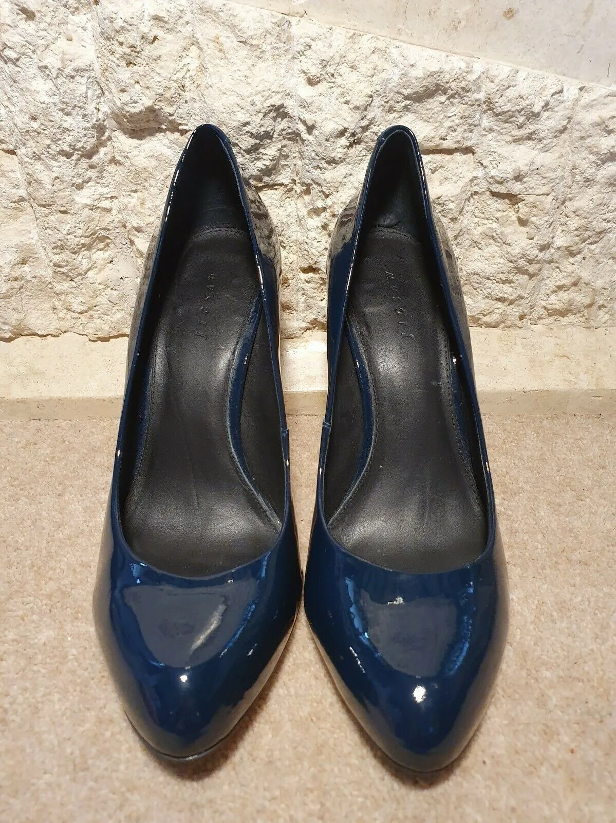 Jigsaw Patent Leather Teal Blue Court Shoes  UK 7