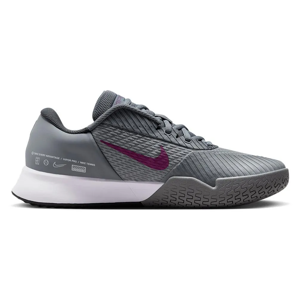 Juniors Air Zoom Vapor Pro 2 Tennis Shoes Smoke Grey and Sangria