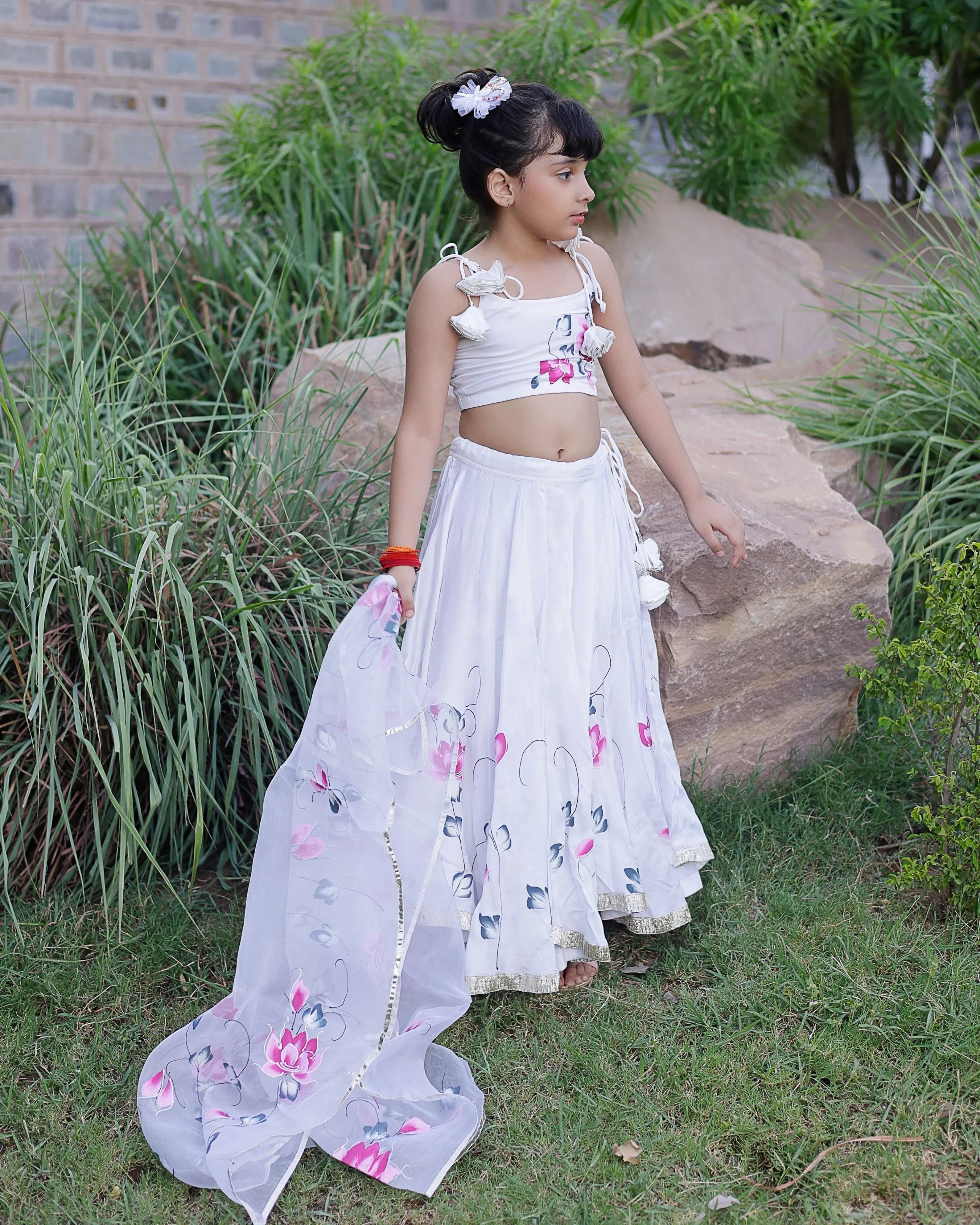 Kailini Satin Handpainted Lehenga Set