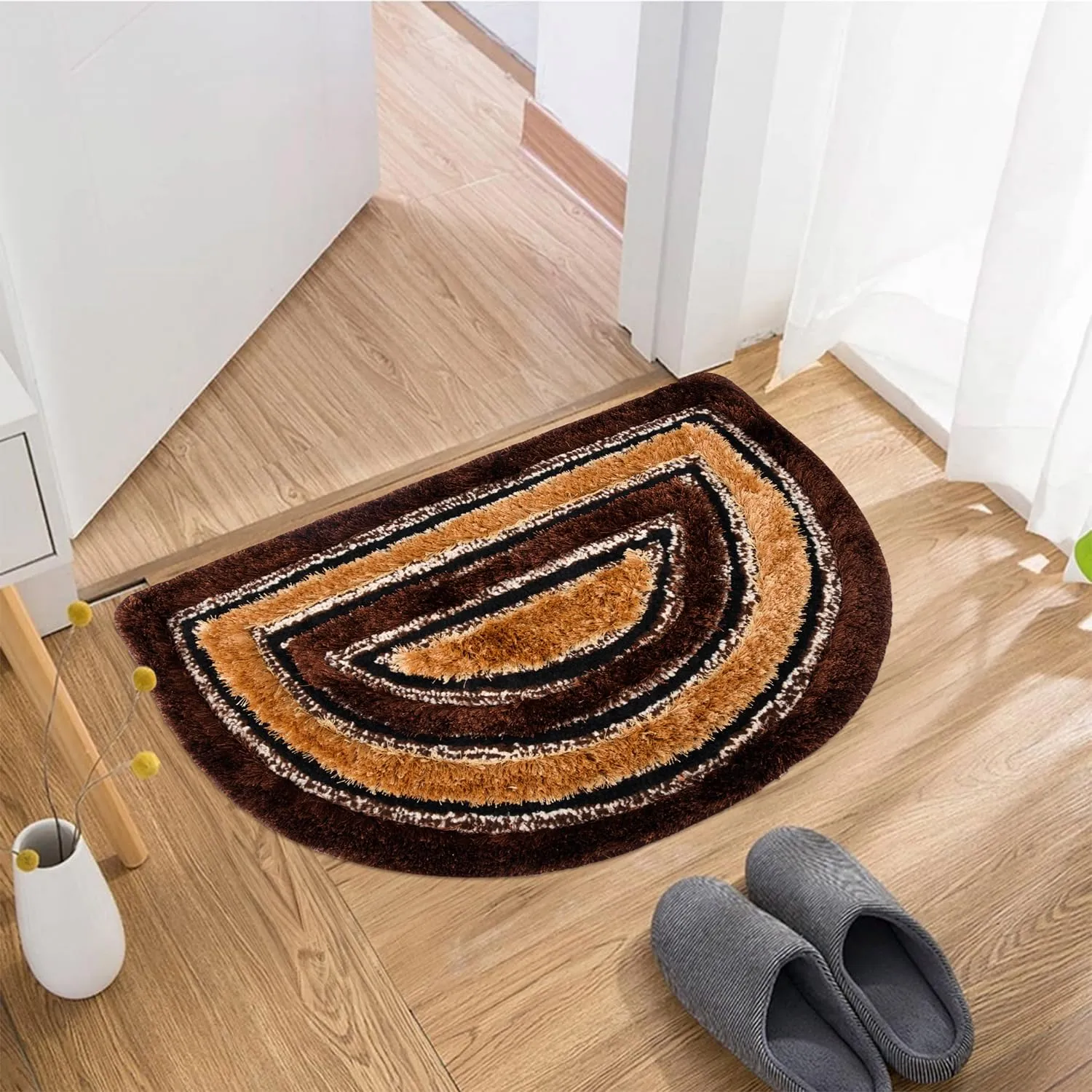 Kuber Industries Door Mat | D Shape Fur Doormat | Microfiber Entrance Mat | Entry Doormat | Office Entrance Door Mat | Door Mat for Home | Door Mat for Living | Golden & Brown