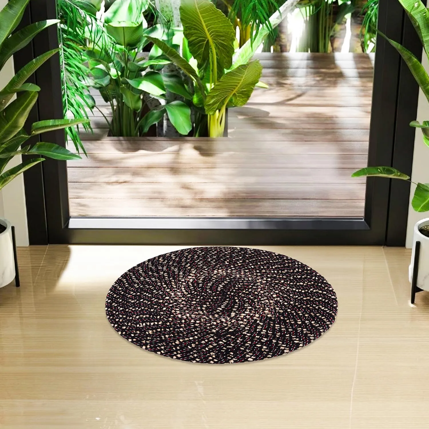 Kuber Industries Door Mat | Round Shape Feather Door Mat | Cotton Reversible Mat | Door Mat for Kitchen | Door Mat for Home | 16 Inch | Small | Pack of 2 | Multi